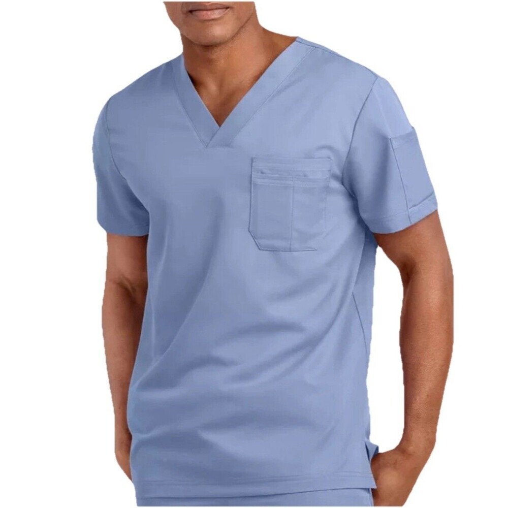 Strictly Scrubs Stretch Mens 3X Ceil Blue V-Neck Top Medical Uniform NWT